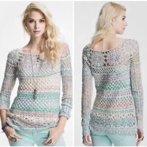 Free People Crochet Oversized Small Petite Ring Of Roses Open Knit Sweatern